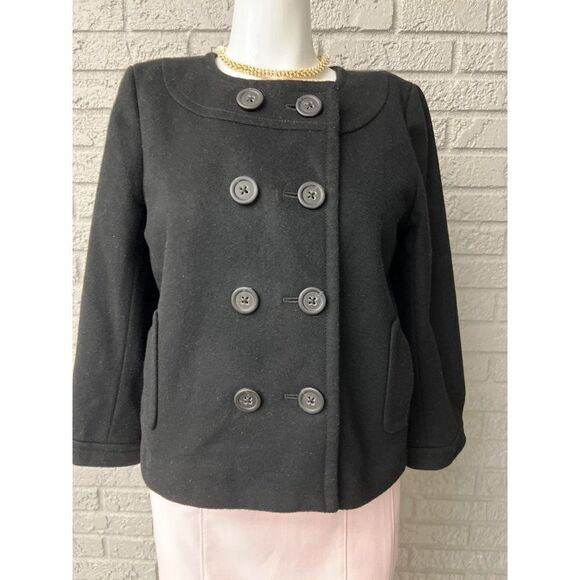 J. Crew Black Wool / Cashmere Cropped Double Breasted Jacket Size 6 - Picture 1 of 8